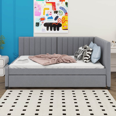 Full Size Upholstered Daybed With Trundle, Elegant Linen Sofa Bed Frame, Space-Saving Daybed For Guest Room, Apartment