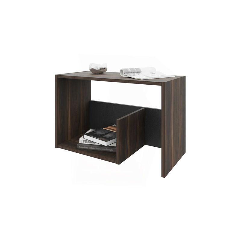 Table basse avec rangement ouvert en chêne foncé et noir