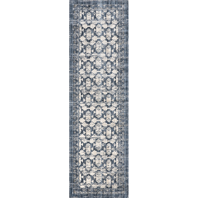 Chaya Geometric Machine Washable Indoor/Outdoor Area Rug, Runner 2' x 8'