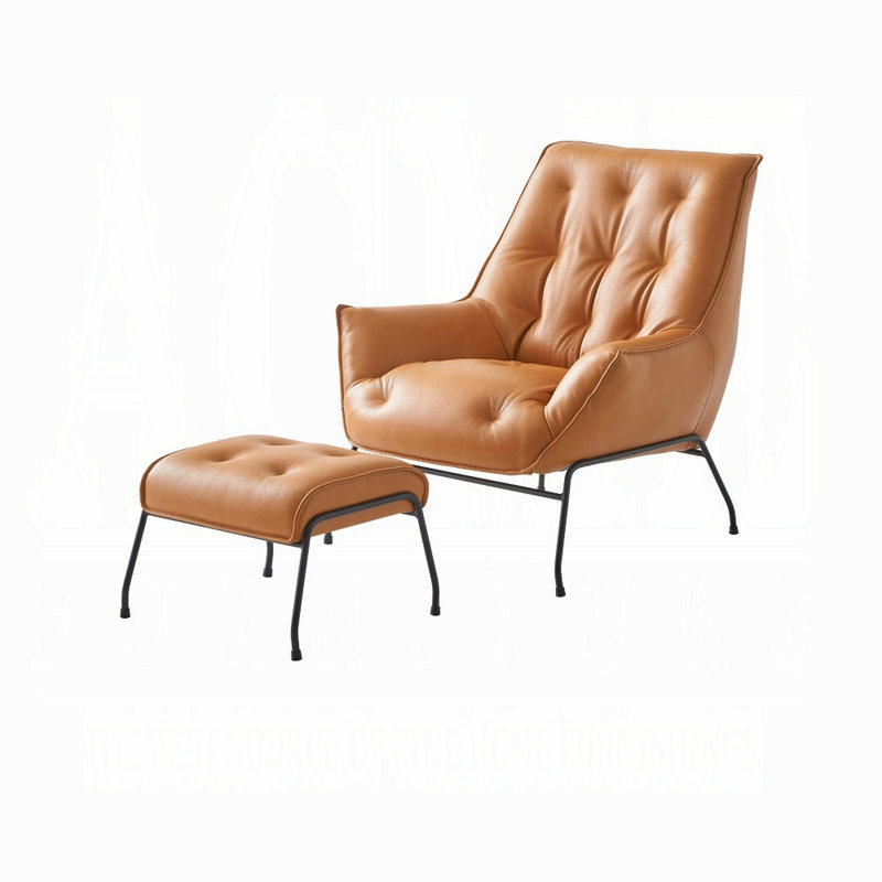 Ensemble de fauteuil et repose-pieds 2 pièces Quiza, cuir fleur, Cuir véritable brun grès