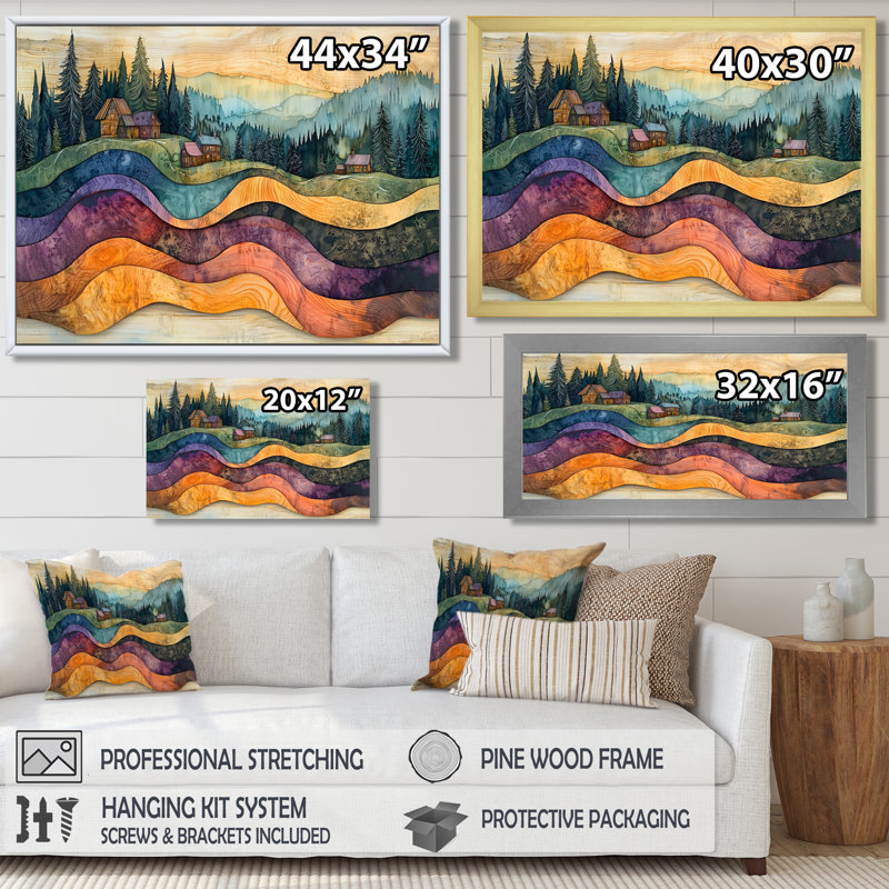 «Native Indian Village In A Forest Landscape I», art mural forêt, Reproduction encadrée d'une seule photo, H 30 po x l 40 po