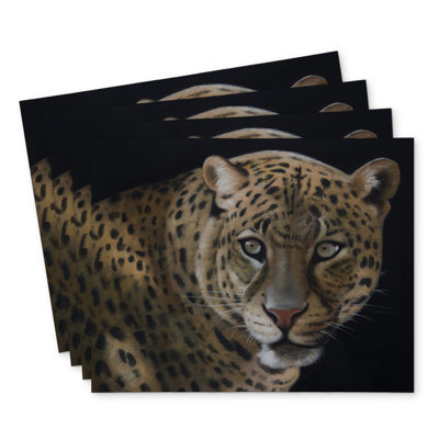 Realistic Fierce Leopard Polyester Dreketi Set of 4 Decor