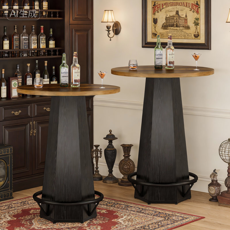 Table de bar ronde H 39,4 po pour bistro, bistro et table de salle à manger, Brun / Noir, 2
