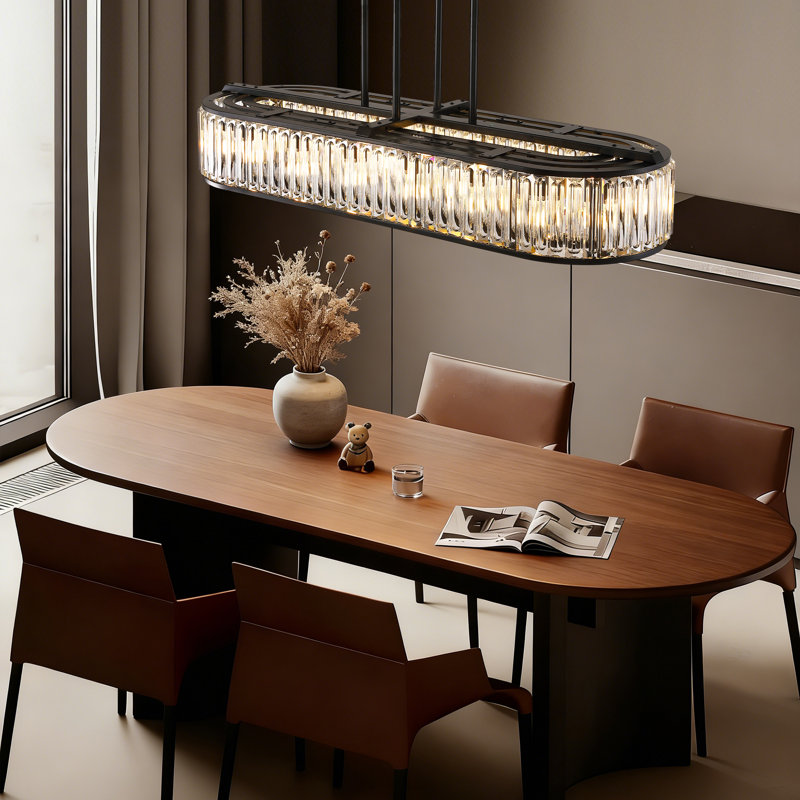 Nashrah 49.6" 16-Light  Modern Dimmable Crystal Chandelier For Dining Room Or Kitchen Island, Matte Black