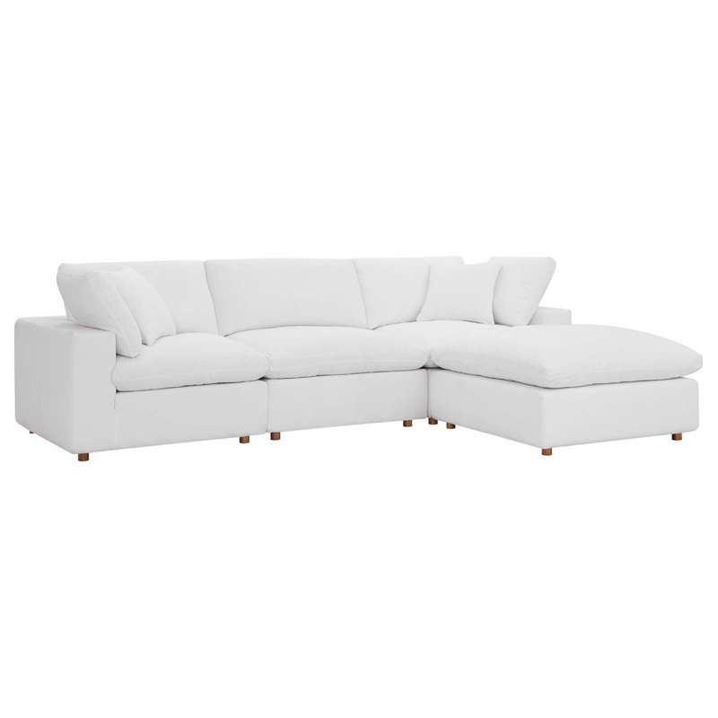 Commix Down Filled Overstuffed 4 Piece Sectional Sofa Set, Pure White Polyester Blend