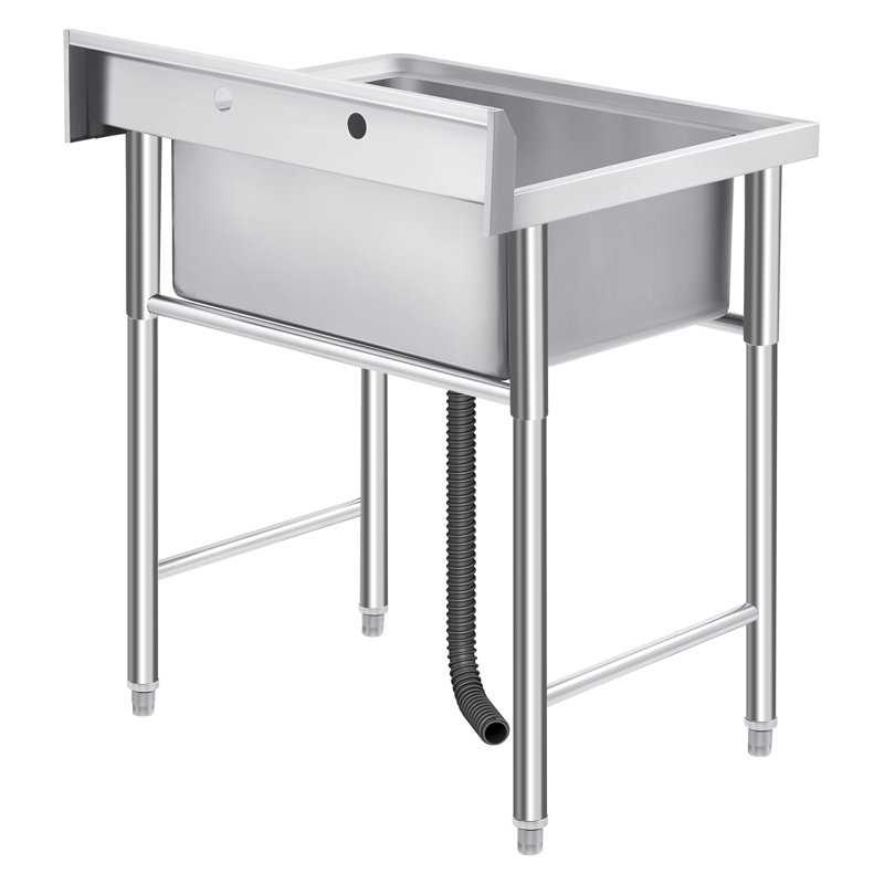 Stainless Steel Freestanding Utility basin – Commercial Single Bowl Prep basin with Backsplash – Perfect for Kitchen, Laundry, Garage, Restaurant, Bar – Anti-Splash, Heavy Duty