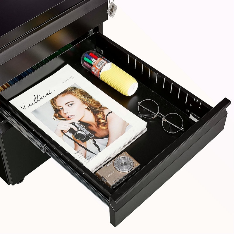 3-Drawer Mobile Filing Cabinet With Lock, Office Storage Filing Cabinet Of Legal/Letter Size, Metal Filing Cabinet To Be Installation Required