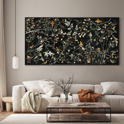 Botanical Bird Wallpaper Colorful Floral Pattern Extra Large Framed Wall Art Print Decor (Frame Assembly Required)