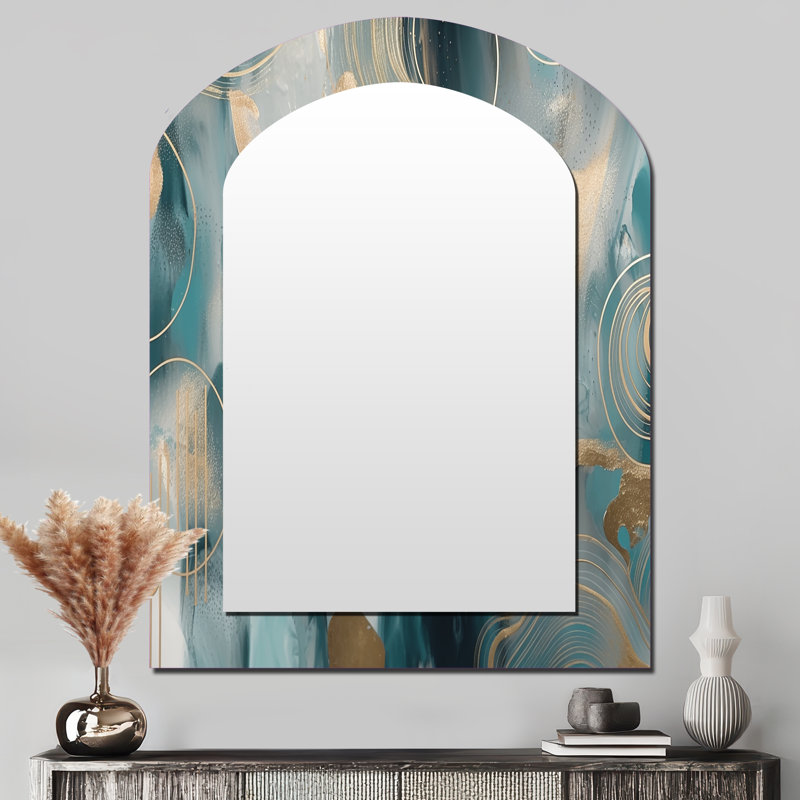 Green Gold Marbled Meditations V - Marble Irregular Shape Mirror, Green Asymmetrical Unique Wall Mirror, Printed Metal Art