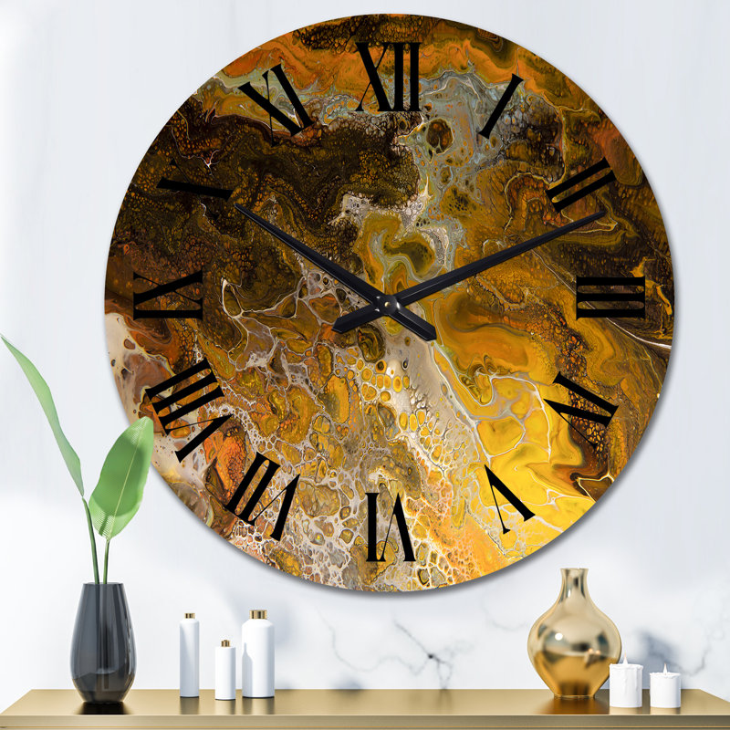Horloge murale moderne jaune, jaune, noir et orange, Grand