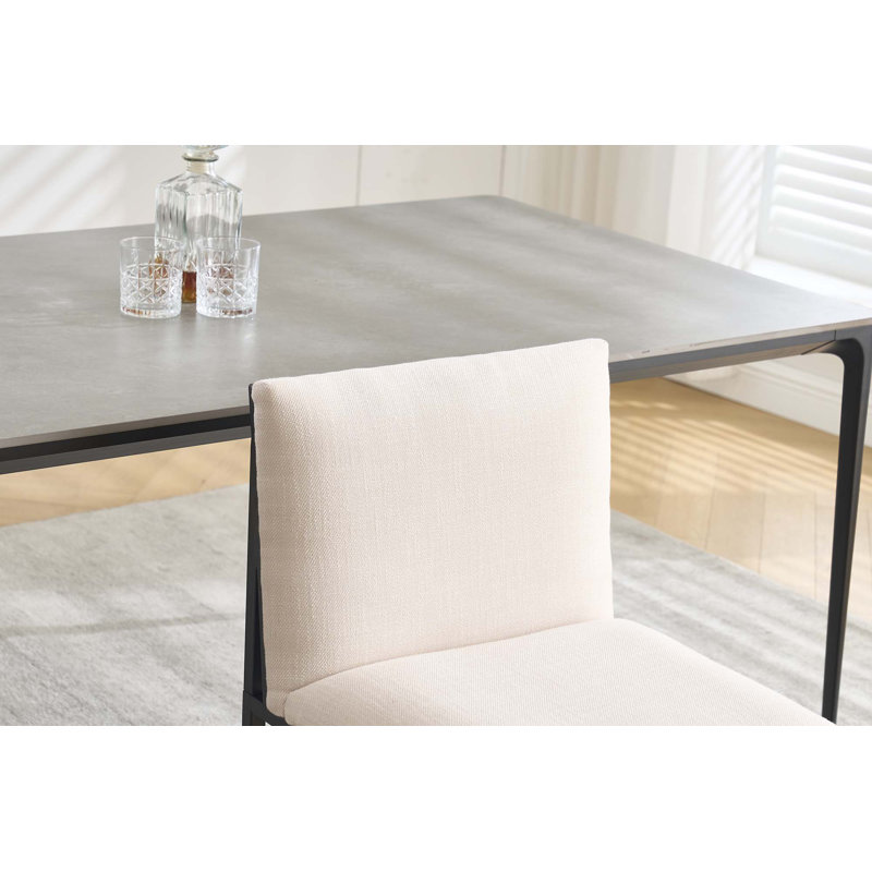 Ensemble de 2 chaises de salle à manger modernes, coussins et dossier rembourrés en lin avec supports en fer minimalistes