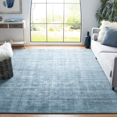 Abbie-Jo Hand Loomed Viscose/Cotton/Wool Solid Color Rug in Teal/Blue