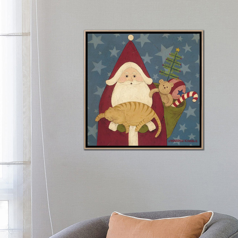 Père Noël - reproduction d'art murale - toile encadrée, H 26 po x l 26 po, Impression encadrée sans passe-partout, Beige