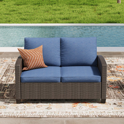 Outdoor Wicker Loveseat | All-Weather Durable for Patio/Balcony/Terrace | Modern Design with Cushions by Winston Porter