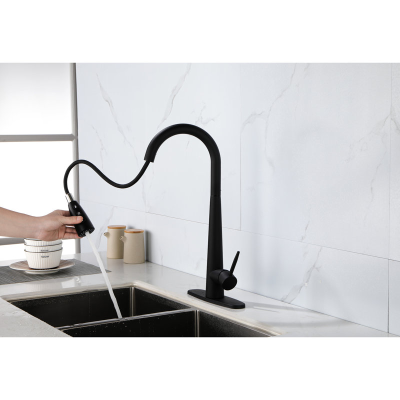 Pull Down Kitchen Tap - Stainless Steel, High Arc, Single Handle, , Matt Black Arc Faucet , Advanced Feature,, Matte Black