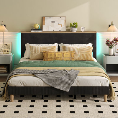 Samiha Upholstered Platform Bed with LED Lighting Headboard 