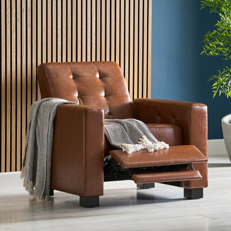 Leisure Faux Leather Recliner, Cognac Faux Leather