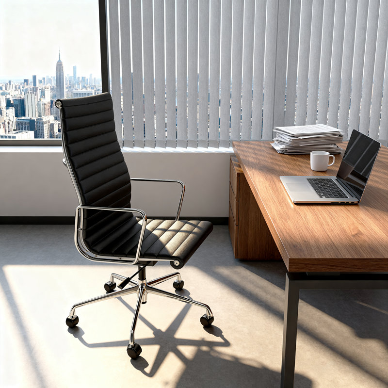 Chaise de bureau en cuir véritable avec structure et base en aluminium, chaise de salle de conférence pivotante, Black