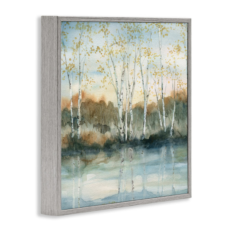 Bouleau, reflets, lac pittoresque, clairière, paysage, H 24 po x l 24 po, Estampe numérique Farmhouse