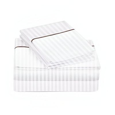 400TC Single Embroidery Sateen Stripe Cotton 4 Piece Sheet Set Fitted Sheet Fits Upto 16" Deep Pocket