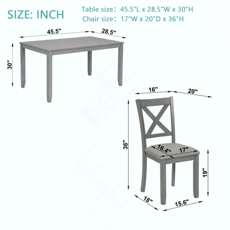 Wooden Dining Rectangular Table Set For 4,Kitchen Dining Table For Small Space, Gray