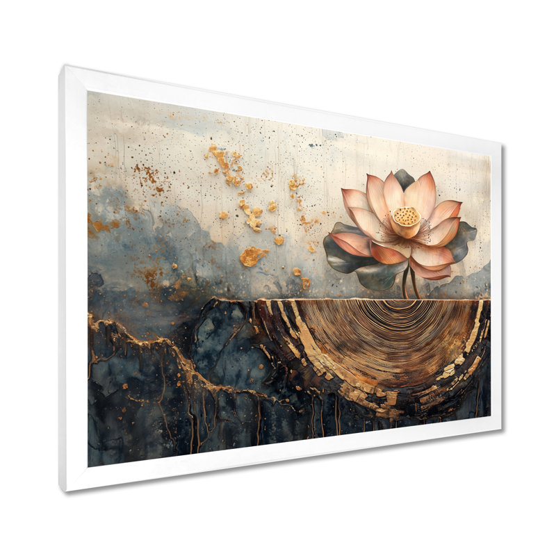 Fleurs de lotus Halsted, racines du lac - art mural Lotus, H 16 po x l 32 po, Reproduction encadrée d'une seule photo, Blanc