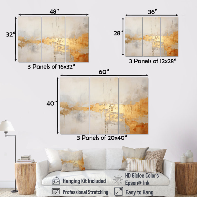 Ensemble de salon Beige Gold Western Bliss I - Abstract Collages, Toile tendue, H 40 po x l 60 po x P 1 po