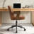 Breathable Cane Back Office Chair With Mid-Century Walnut Frame & Adjustable Swivel Base-1053717134