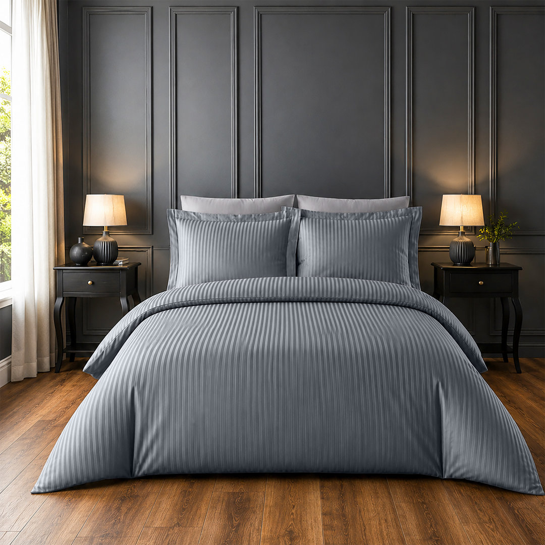 Microfiber Striped Duvet Cover Set with Pillowcases Included