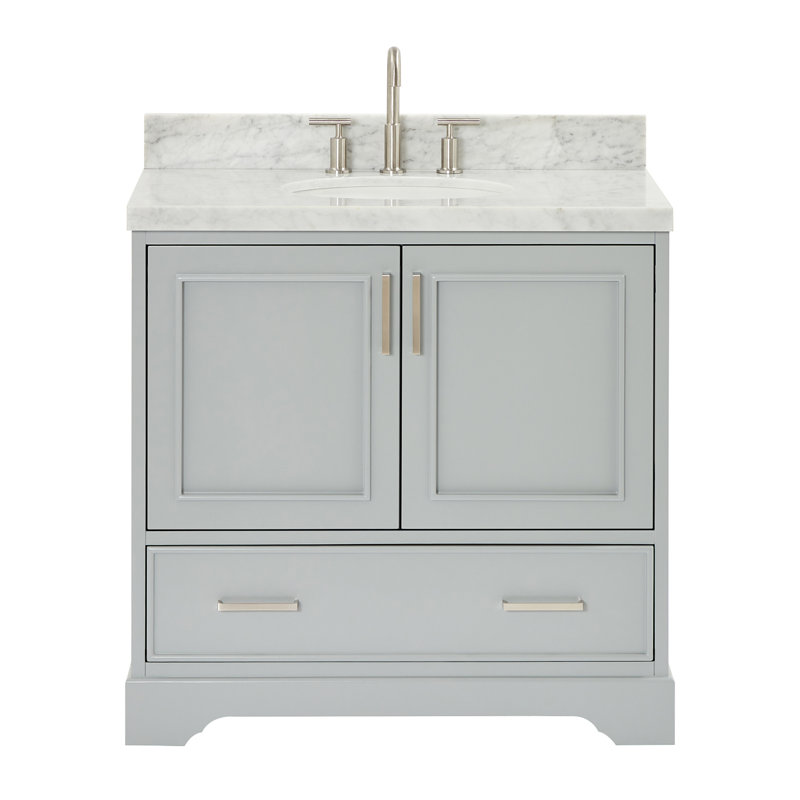 Meuble-lavabo simple avec plateau Abshire 37, Gris, Marbre de Carrare italien