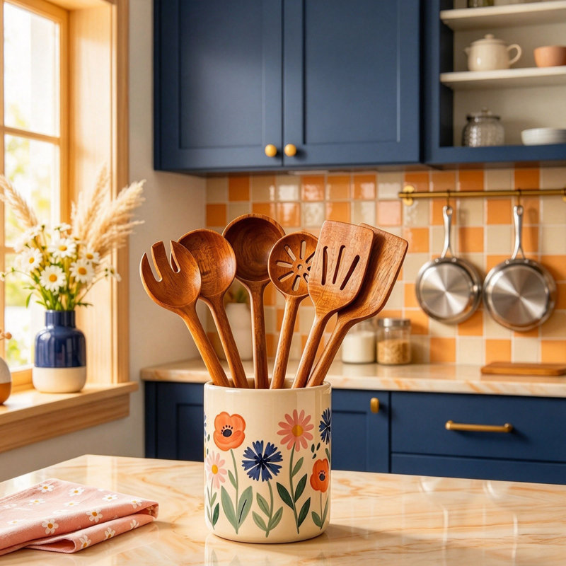 Cooking Utensils 6-Piece Kitchen Utensils Set, Natural Wooden
