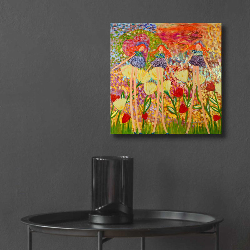 Trois amis par - Peinture sans cadre, H 12 po x l 12 po x P 0,13 po
