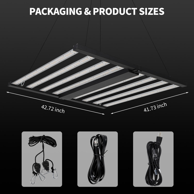 Lampe de culture à DEL pliable à 8 barres avec lampe de croissance à intensité variable de 720 W, lampe à croissance variable à spectre complet, couverture de 4 pi x 4 pi pour la culture hydroponique et la serre intérieure