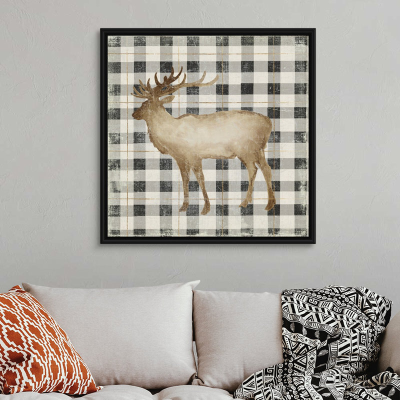 Reproduction d’art sur toile, "santer’s Deer I", Cadre noir, H 26 po x l 26 po x P 1,75 po