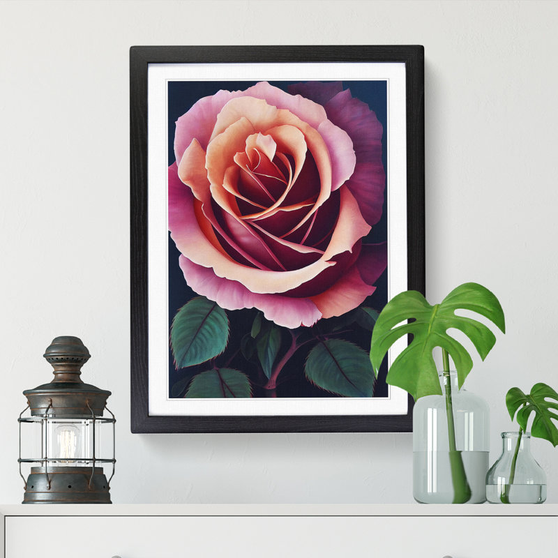 Rose Painting Traditional Vol.2 1 Piece Single Picture Frame Wall Art, 46cm H x 34cm W x 2cm D, Black