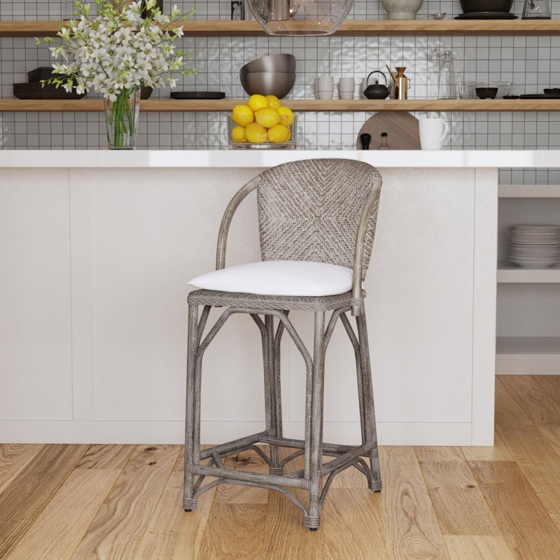 Tabouret de bar et de comptoir en rotin tissé à la main, Tabouret de bar (siège d'une hauteur de 30 po), Gris