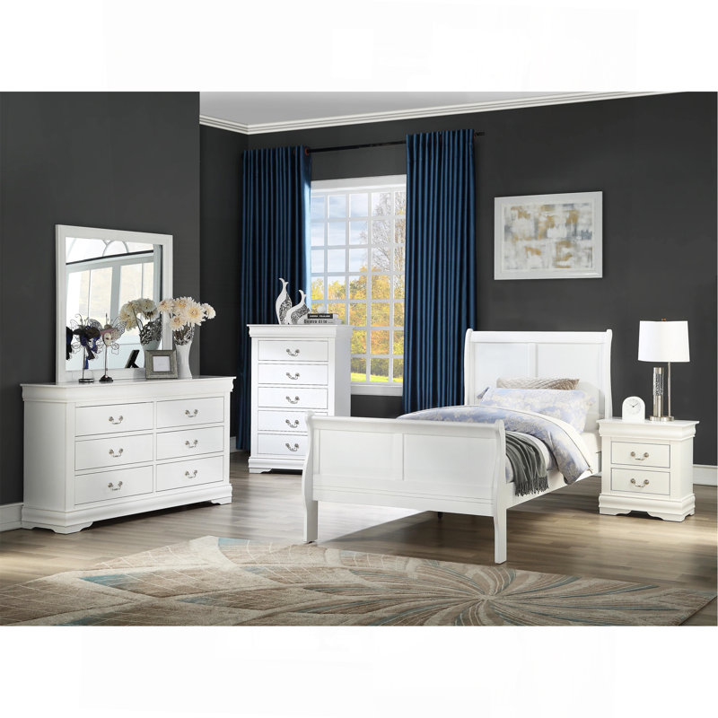 Lit simple lit simple en bois massif Louis Phillipe, Lit simple