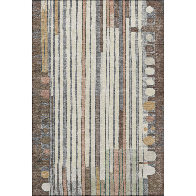Premium Machine Washable Mayfield AMF2189 geometric Rug, 3' x 5', Brown