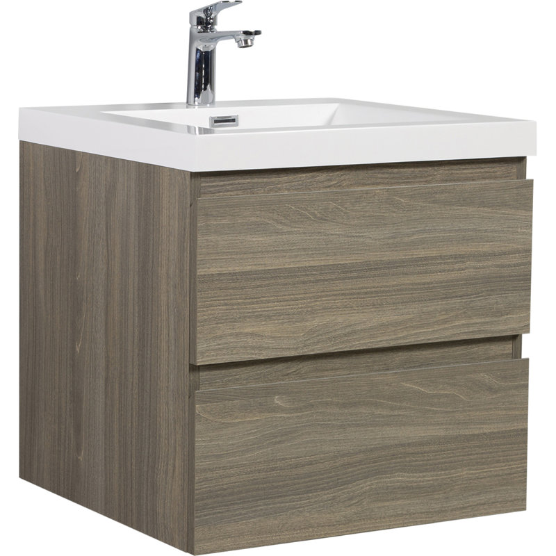 Meuble-lavabo flottant 24 po avec lavabo, Gris