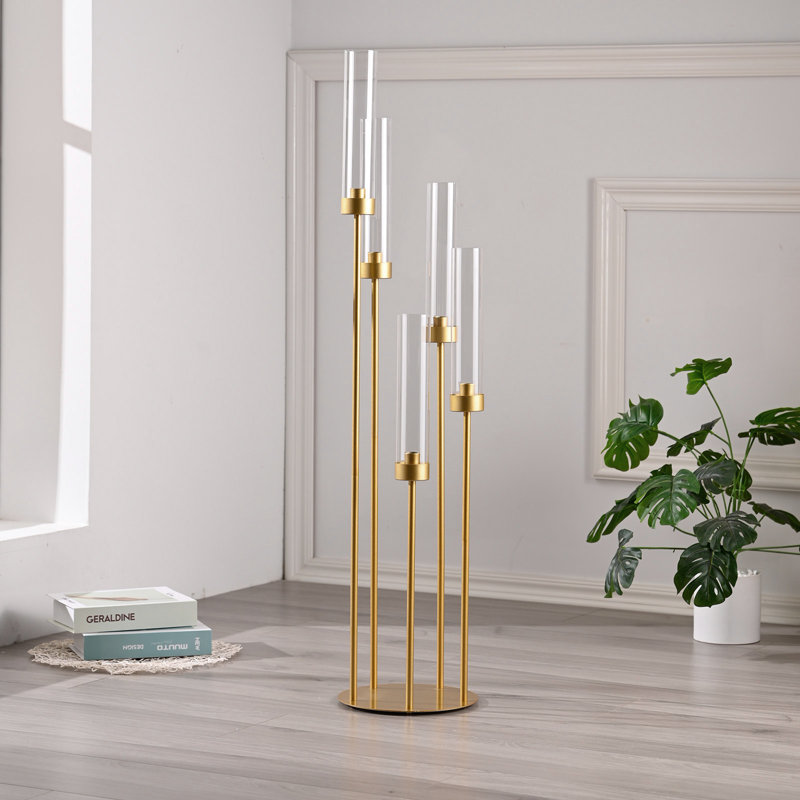 4Pcs  5 Arms Gold Candelabra With Acrylic Lampshade For Birthday Party Home Decoration,Halloween Christmas Centerpieces, Fit Led Taper Candles