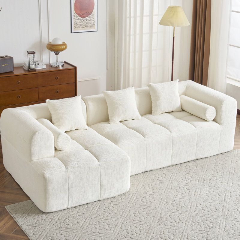 101.2" Sectional Couch, Modular Design, Full Foam Padding, Elegant , Extra Support Pillows, Beige Chenille Living Room , High Foam, Deep Seating Experience
