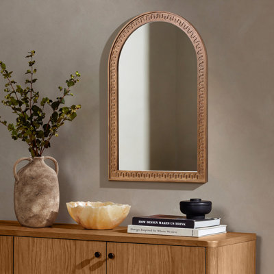 Arch Wall Mirror with Sculpted Rubberwood Frame, 39.4" H x 28.8" W