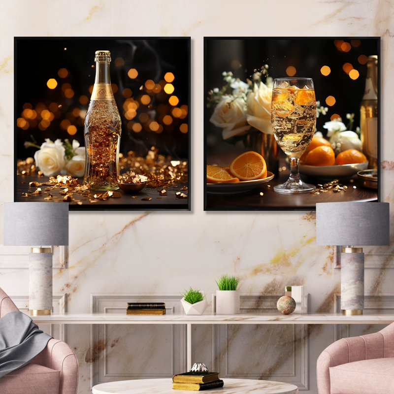 «Peach Soda Radiant Fizz» 2 pièces, Cadre noir, H 16 po x l 33 po