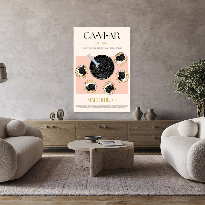 «Gourmet Caviar Delights», art contemporain élégant poisson, H 48 po x l 32 po