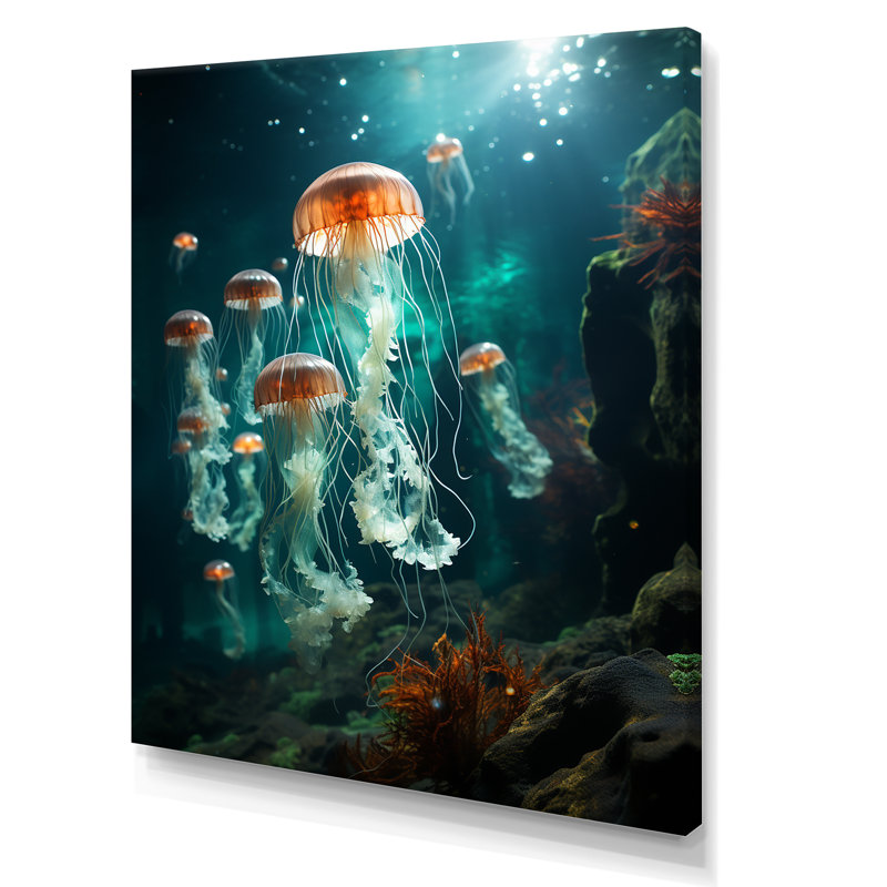 «Green Jellyfish Family» sur toile, Toile tendue, H 40 po x l 30 po x P 1,5 po