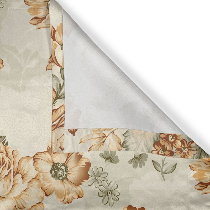 East Urban Home Baroque Floral Grommet Curtain Leafy Blooming Rose Reseda Green Dark Peach, 50" W x 120" L