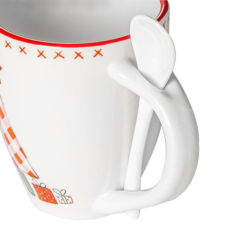 Nicola Spring - Patchwork Christmas Mug & Spoon Set - 9cm - White, 2