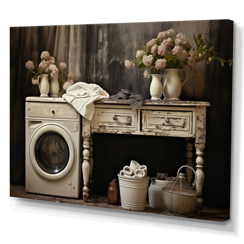 «Farmhouse Laundry Charm II», art mural, H 12 po x l 20 po x P 1 po, Toile tendue