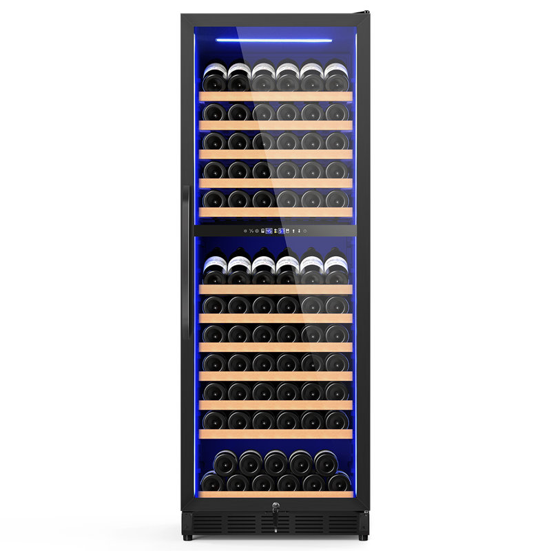 Velivi 154-Bottle Built-in or Freestanding Dual Zone Wine Refrigerator with Stainless Steel Door, Black