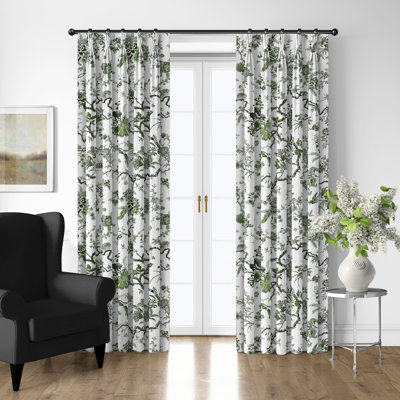 Tree Top Avocado Cotton Pinch Pleat Drapery Panel Set of 2